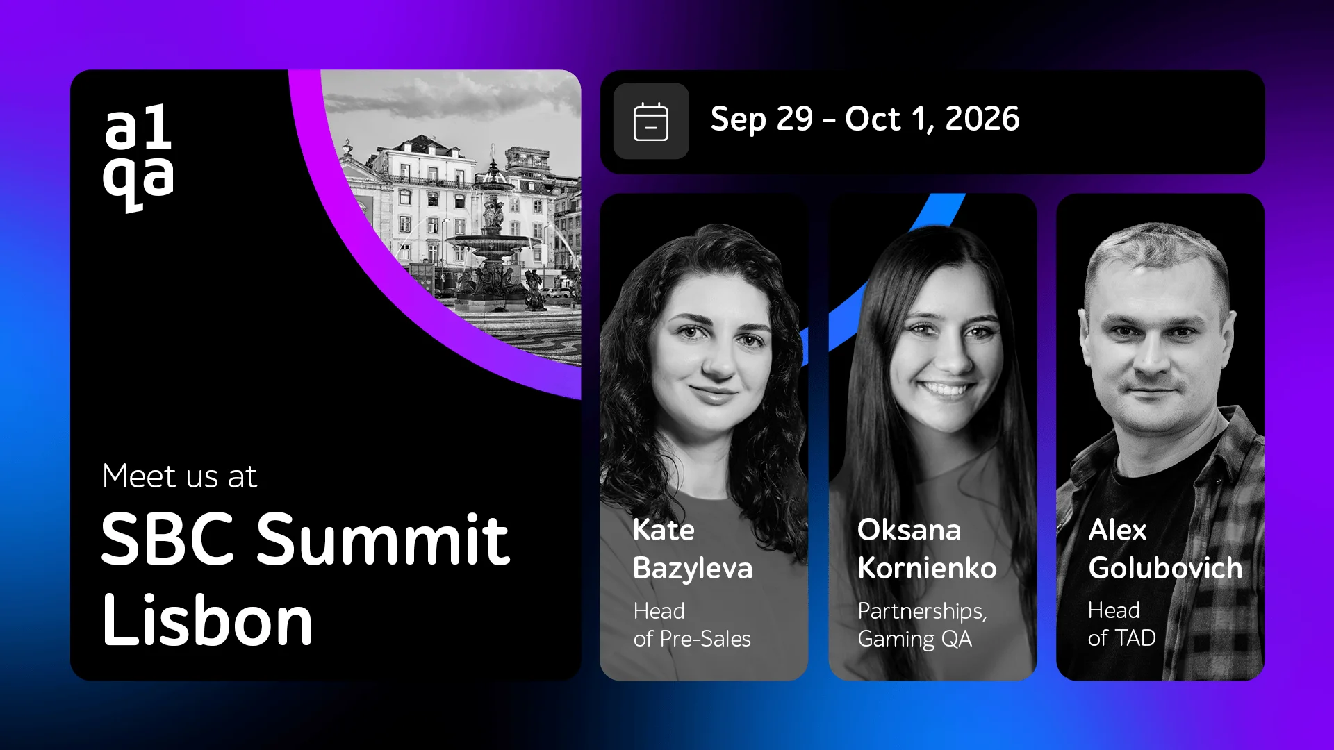 Kate Bazyleva, Oksana Kornienko y Alex Golubovich representarán a a1qa en SBC Summit Lisbon 2026